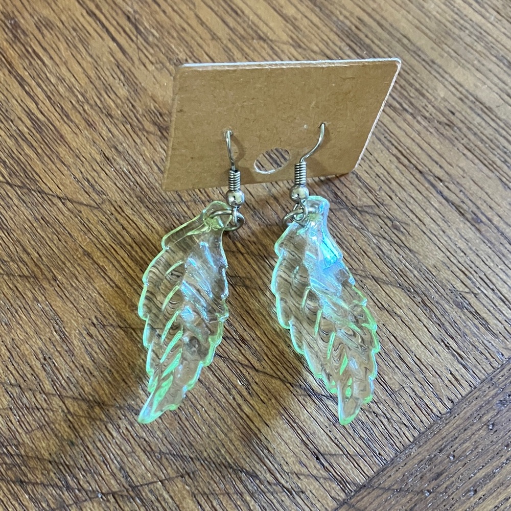 Translucent Lime Green Curved Leaf Plastic Earrings